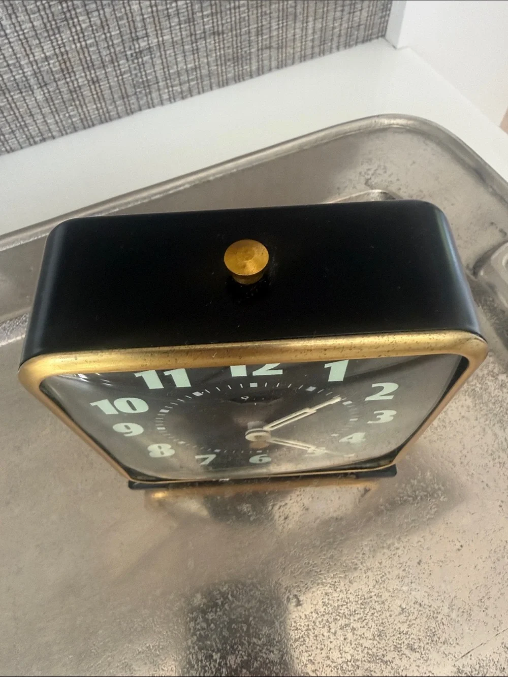 Vintage-Inspired Black and Gold Square Alarm Clock